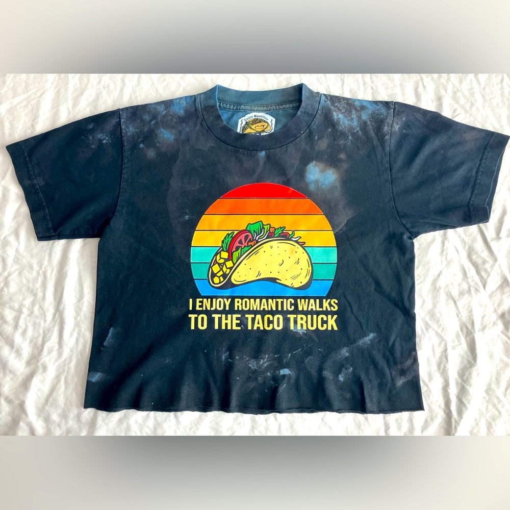 Taco Love | Black & Blue Acid Washed Crop Tee Women’s Size Medium